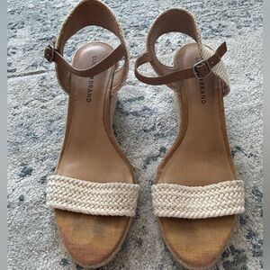 Lucky Brand Tan and Cream Espadrille Wedge Sandals